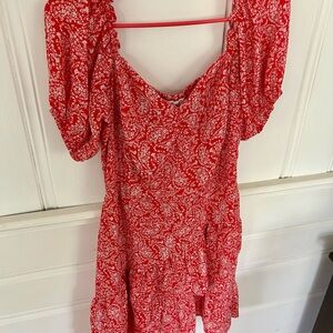 She + Sky Vibrant Red Floral Dress